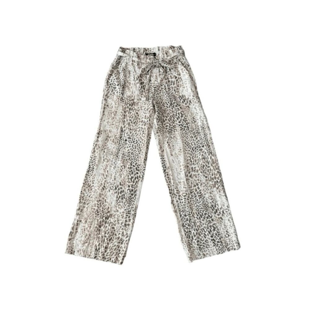 ✨REWASH XL Animal Print Linen-Blend Wide-Leg Paper Bag Tie Waist Pants ✨